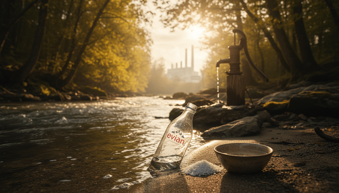 Editorial press photograph illustrating: Pourquoi une bouteille d'eau Evian à 2 € coûte moins de 0,0
