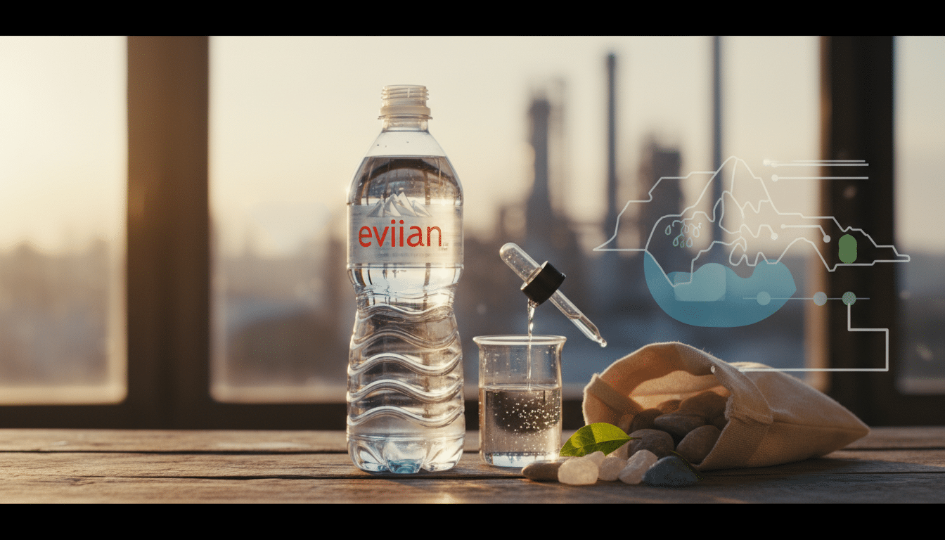 Editorial press photograph illustrating: Pourquoi une bouteille d'eau Evian à 2 € coûte moins de 0,0