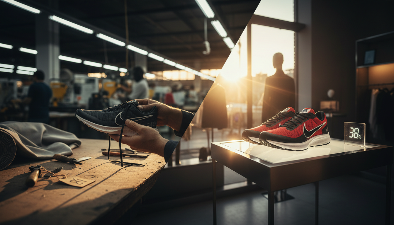 Editorial press photograph illustrating: Pourquoi une paire de Nike coûte 180 € alors qu'elle revien