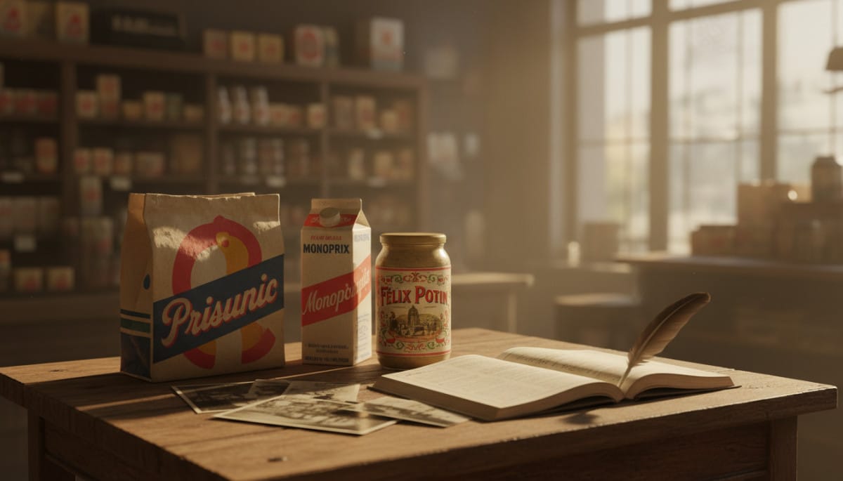 Editorial press photograph illustrating: Prisunic, Monoprix, Félix Potin : la marque que tout le mon