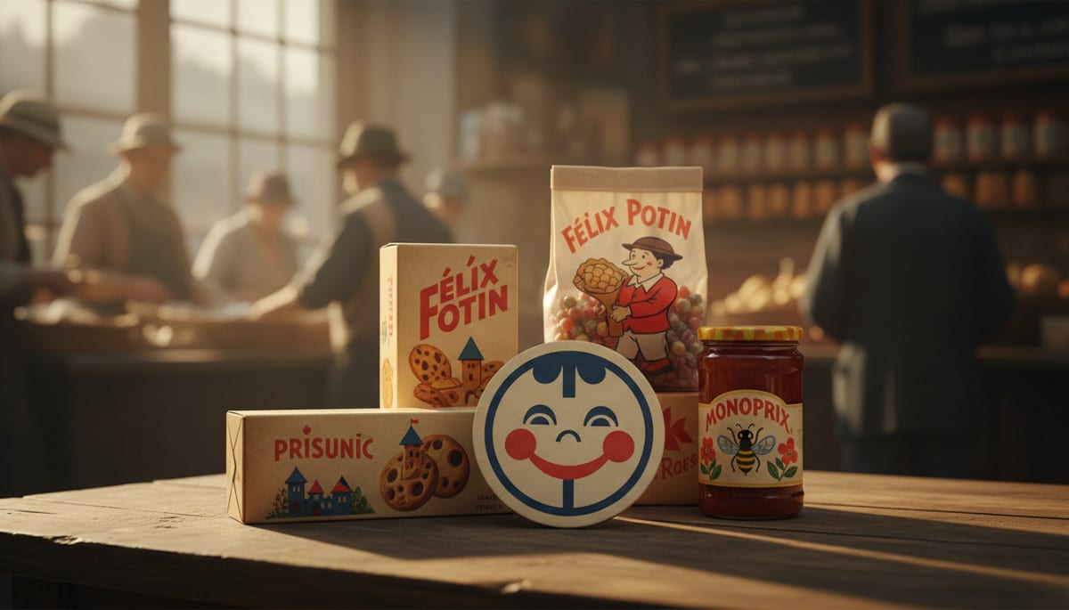 Editorial press photograph illustrating: Prisunic, Monoprix, Félix Potin : la marque que tout le mon