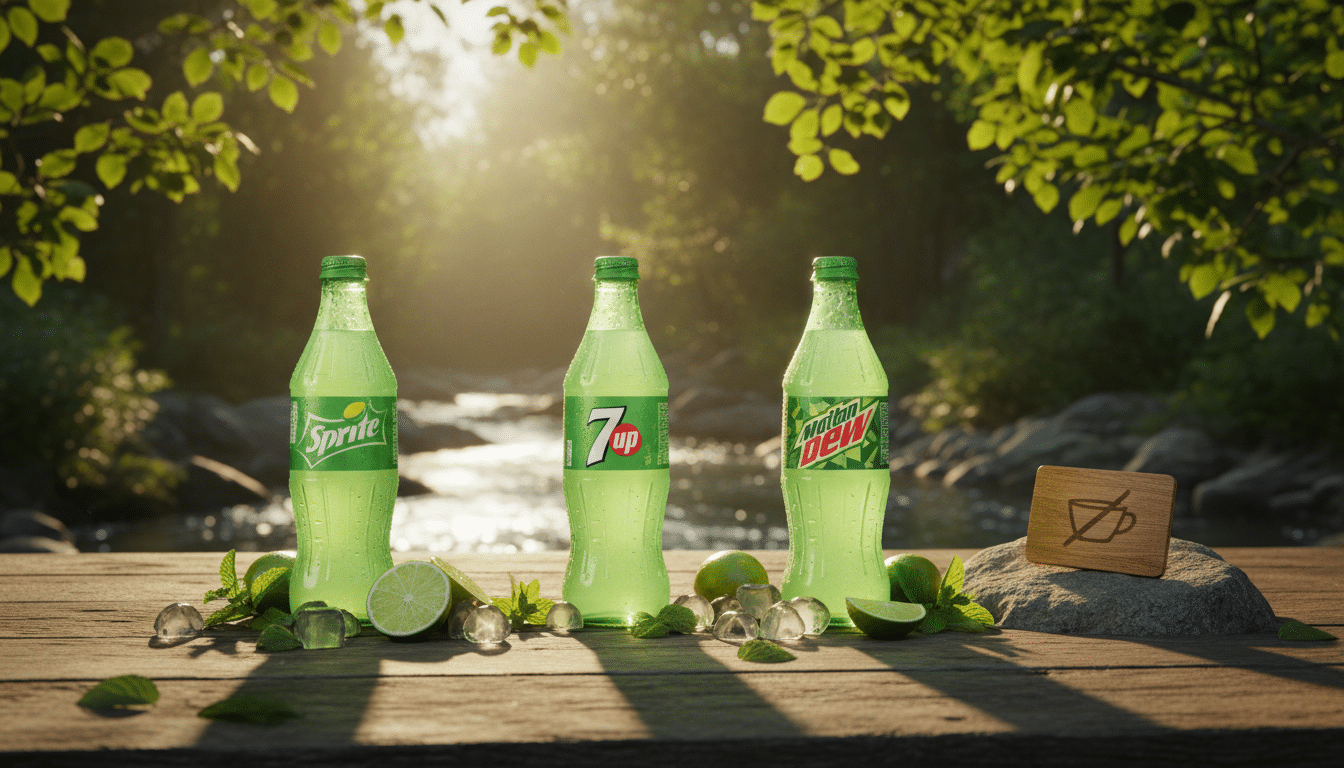 Editorial press photograph illustrating: Sprite, 7UP, Mountain Dew : pourquoi les sodas verts sont t