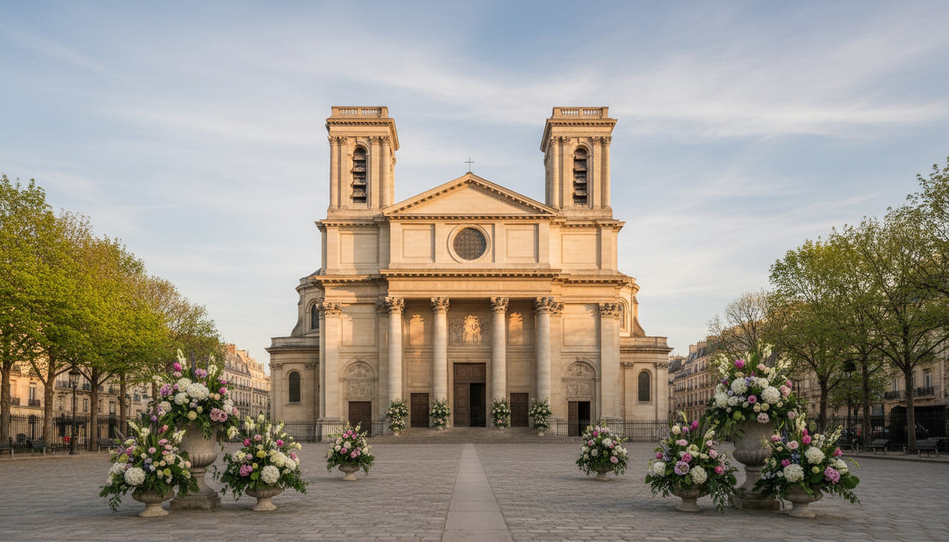 Façade de l'église Saint-Sulpice à Paris, lieu des obsèques de Nathalie Baye