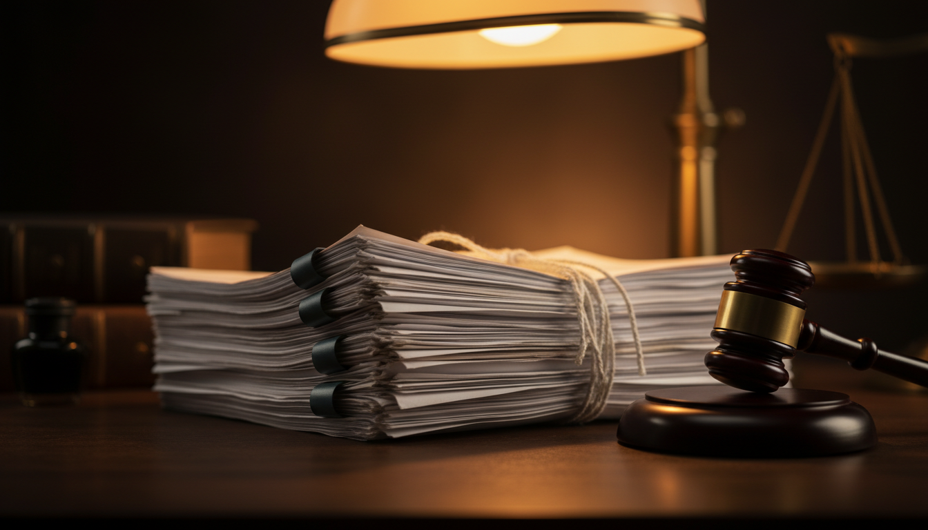 Documents juridiques et marteau de juge sur un bureau