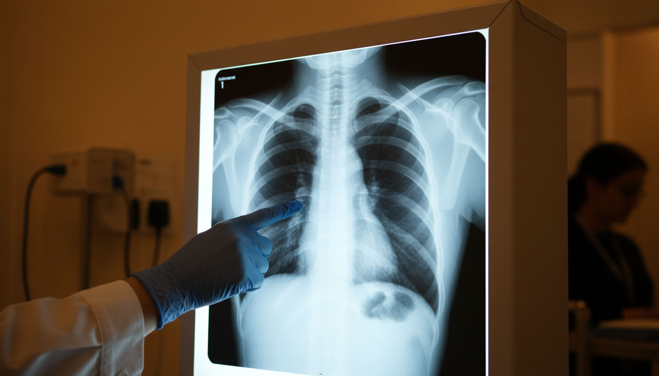 Radiographie pulmonaire montrant une ombre suspecte sur le poumon