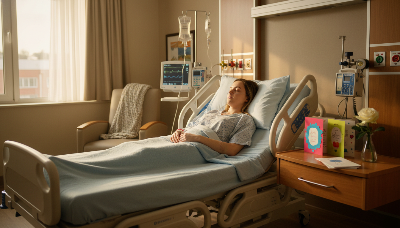 Patiente hospitalisée après une opération du poumon