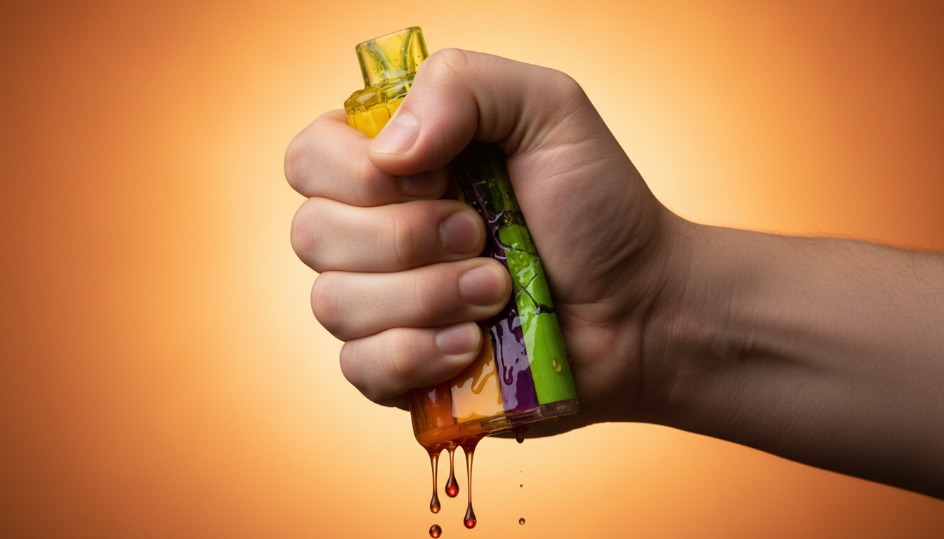 Vapoteuse jetable écrasée dans une main