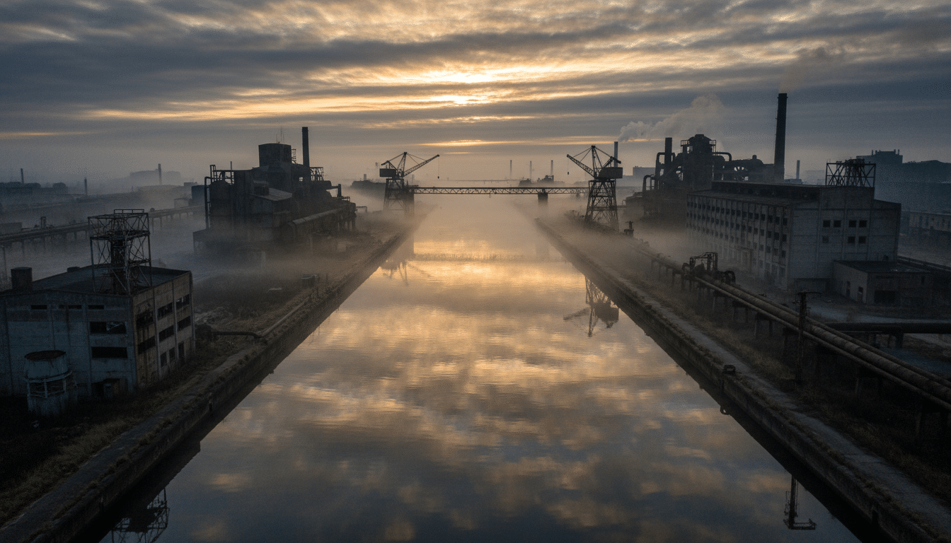 Canal industriel au lever du soleil près de Manosque