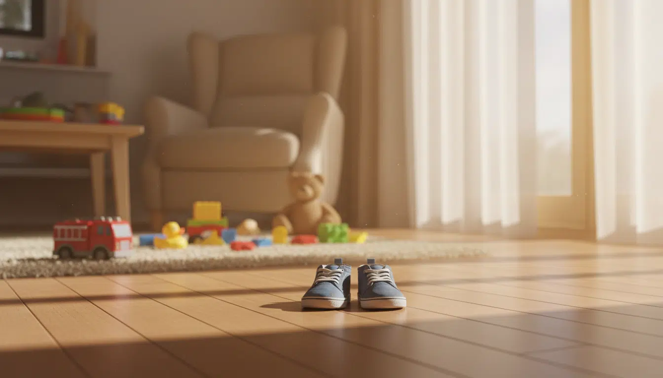 Chaussures d'enfant dans un salon lumineux de famille d'accueil