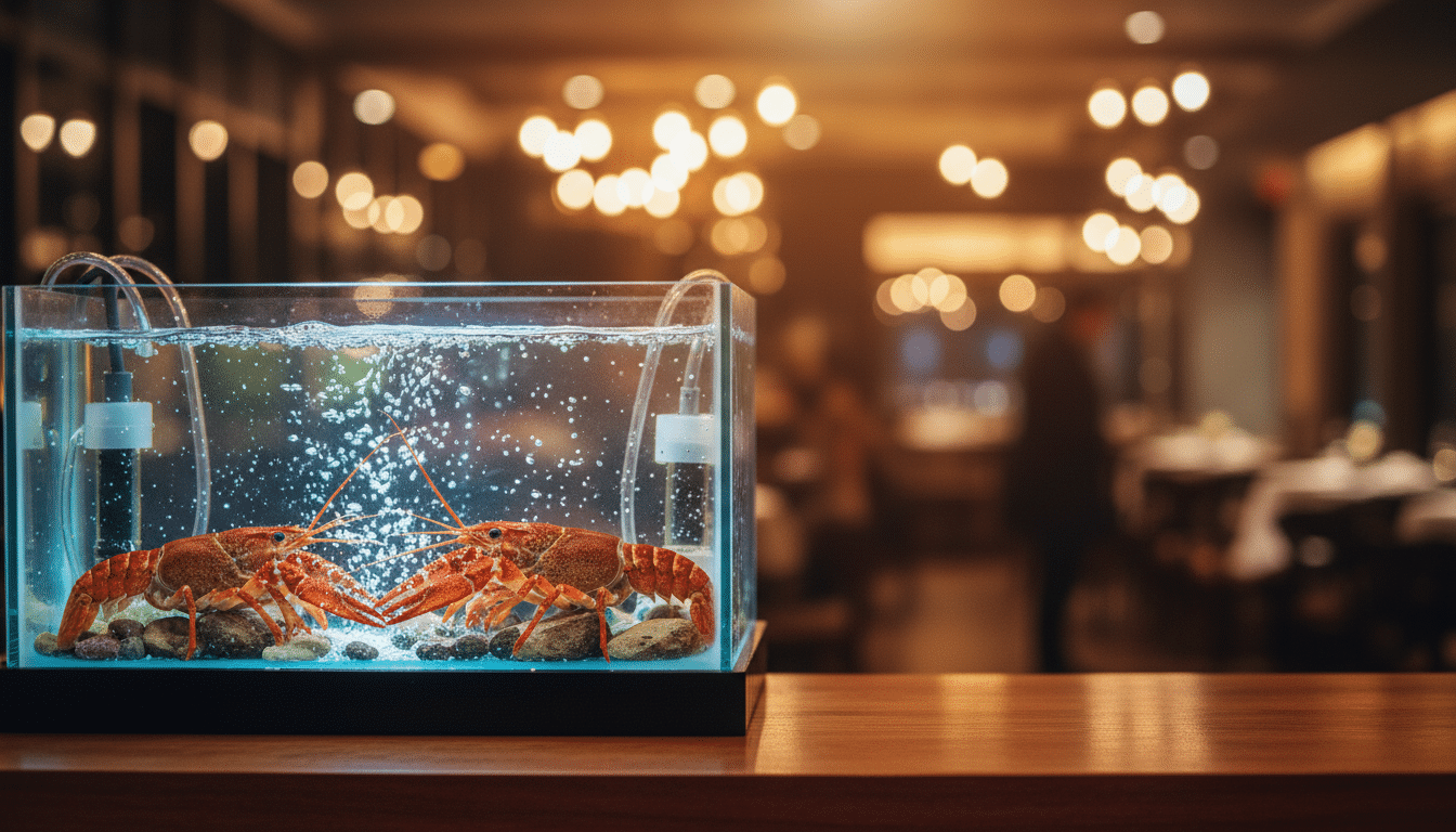 Deux écrevisses dans un aquarium d'eau chaude