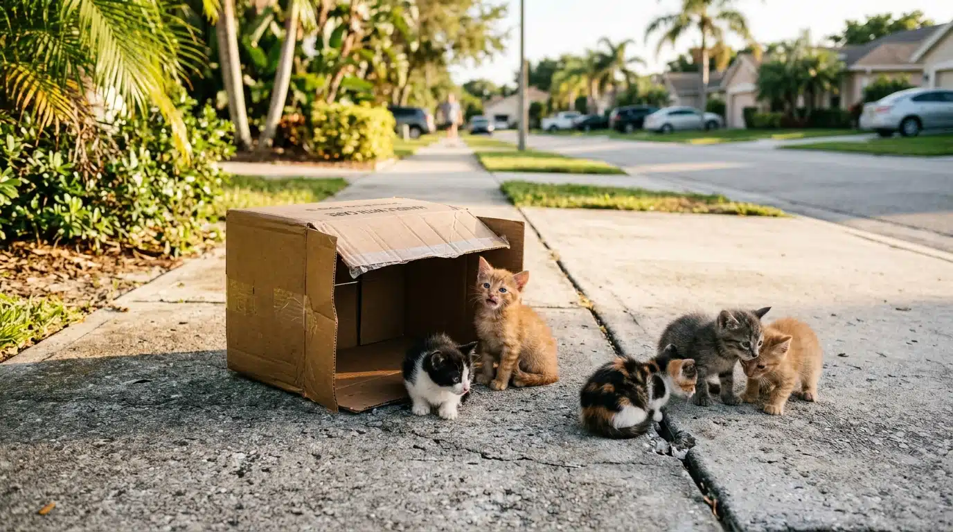 Cinq chatons abandonnés sur un trottoir en Floride