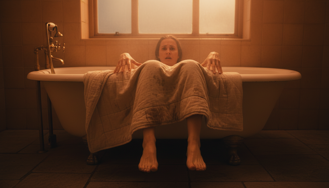 Femme tentant de sentir ses jambes dans une baignoire