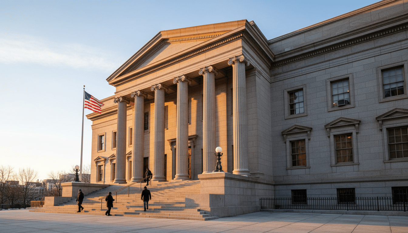 Façade d'un tribunal de New York avec ses colonnes en pierre
