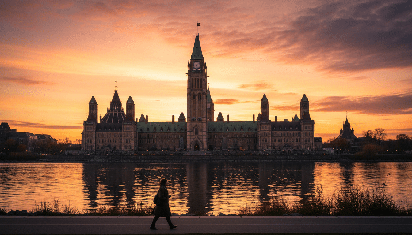Parlement canadien à Ottawa au coucher du soleil