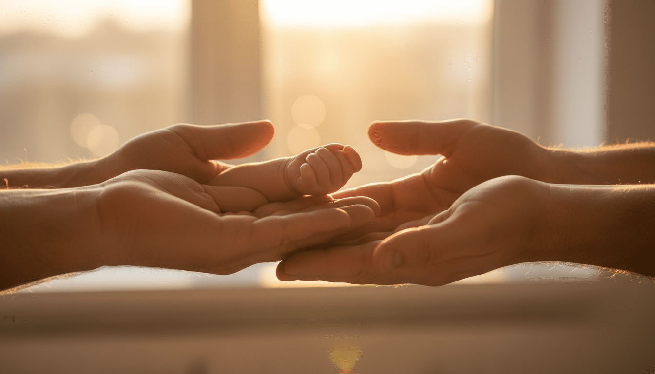 Deux mains identiques avec une main de bébé au centre