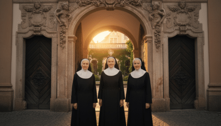 Trois religieuses âgées devant leur couvent autrichien