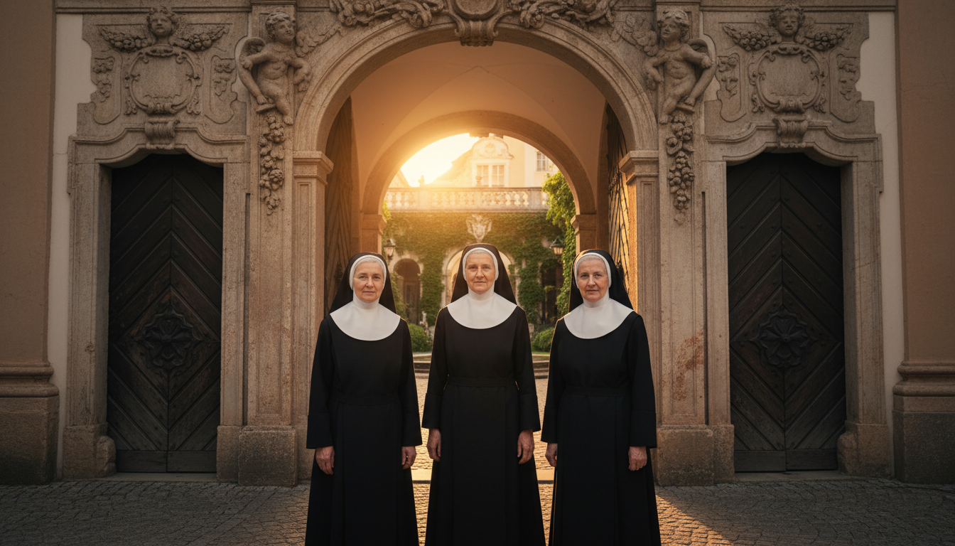 Trois religieuses âgées devant leur couvent autrichien
