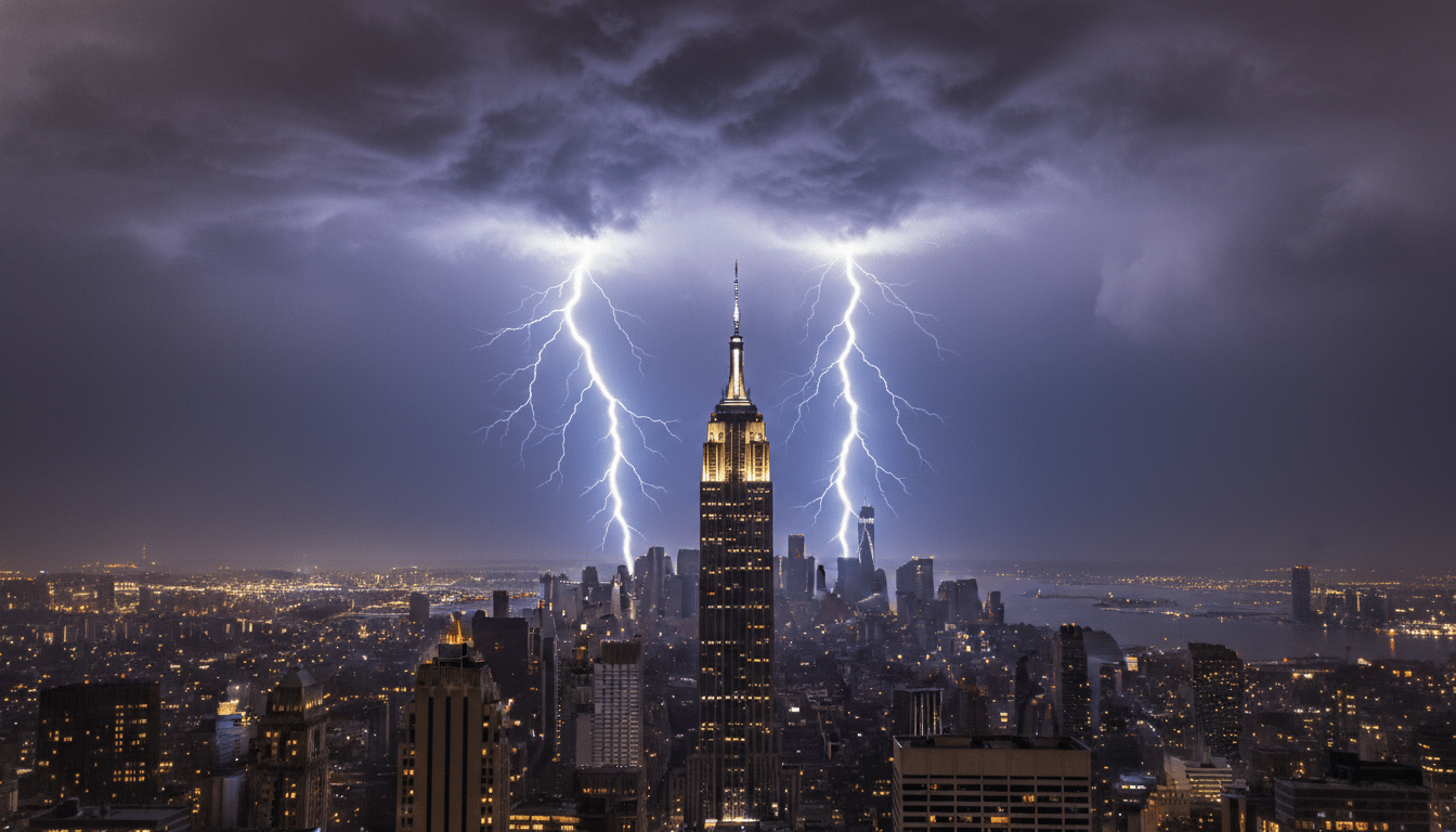 Empire State Building touché par la foudre la nuit