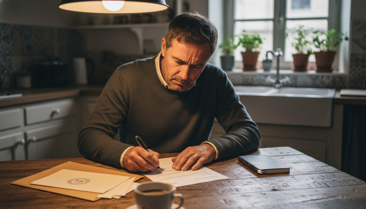 Employé rédigeant un courrier de contestation recommandé