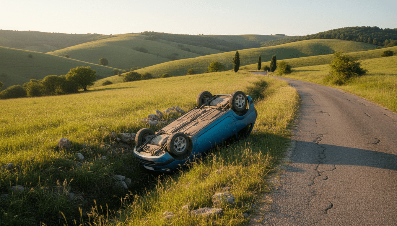 Voiture retournée sur le toit en Ardèche
