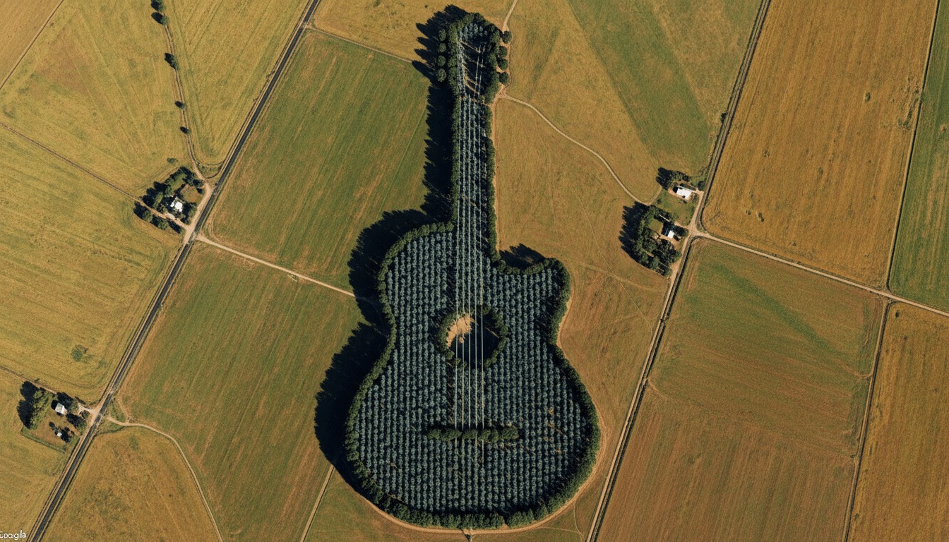 Vue aérienne de la guitare géante en arbres en Argentine