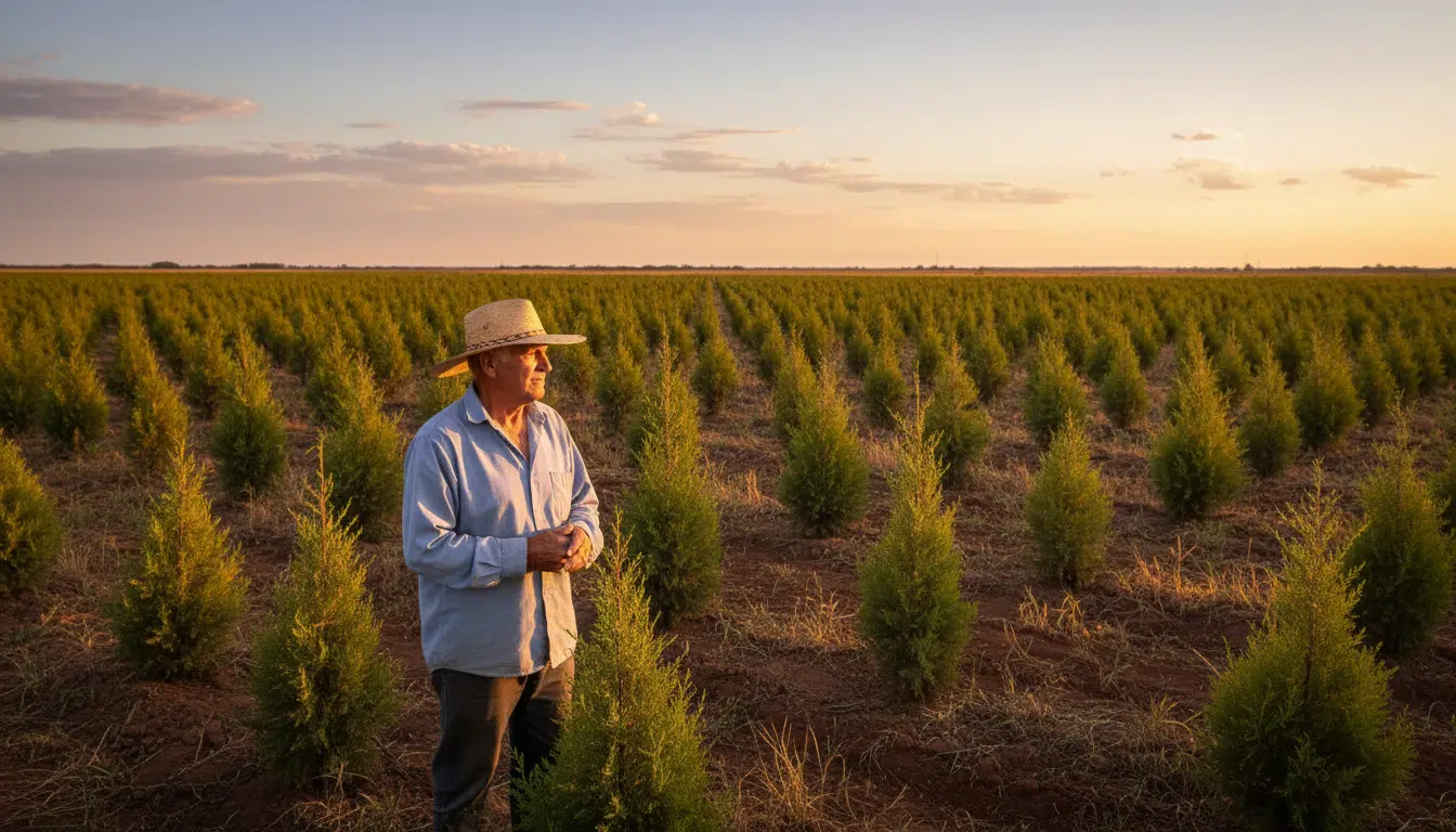 Pedro Martín Ureta dans son champ de cyprès en Argentine