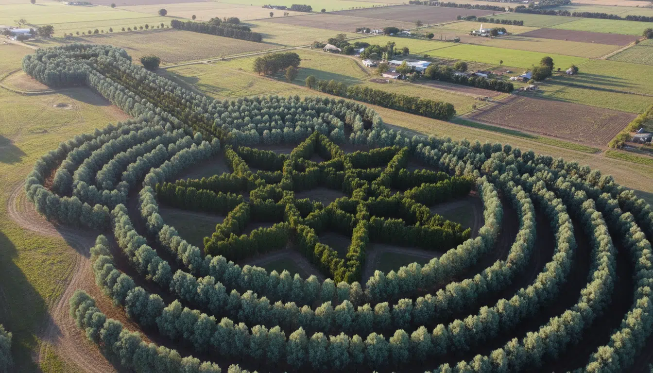Rosace en étoile au centre de la guitare végétale vue du ciel