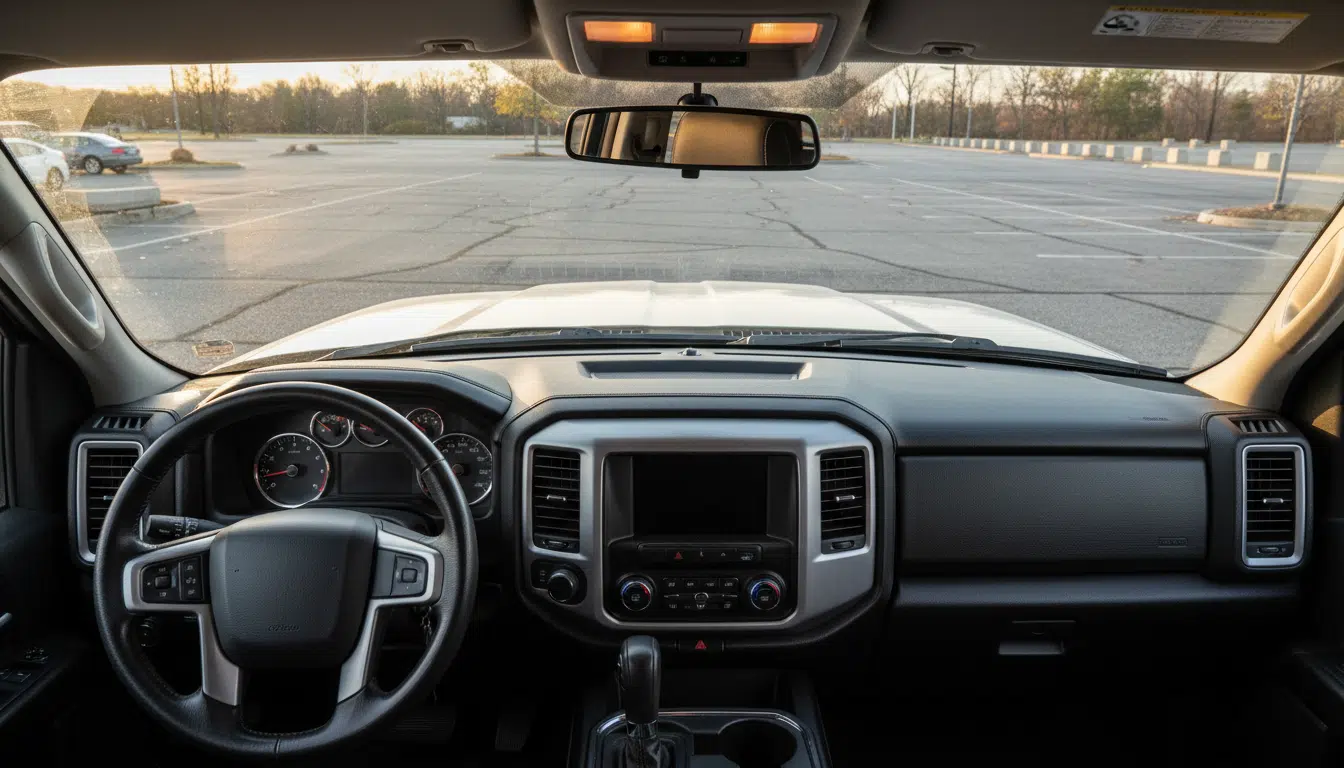 Vue depuis le siège d'un pickup surélevé montrant les angles morts