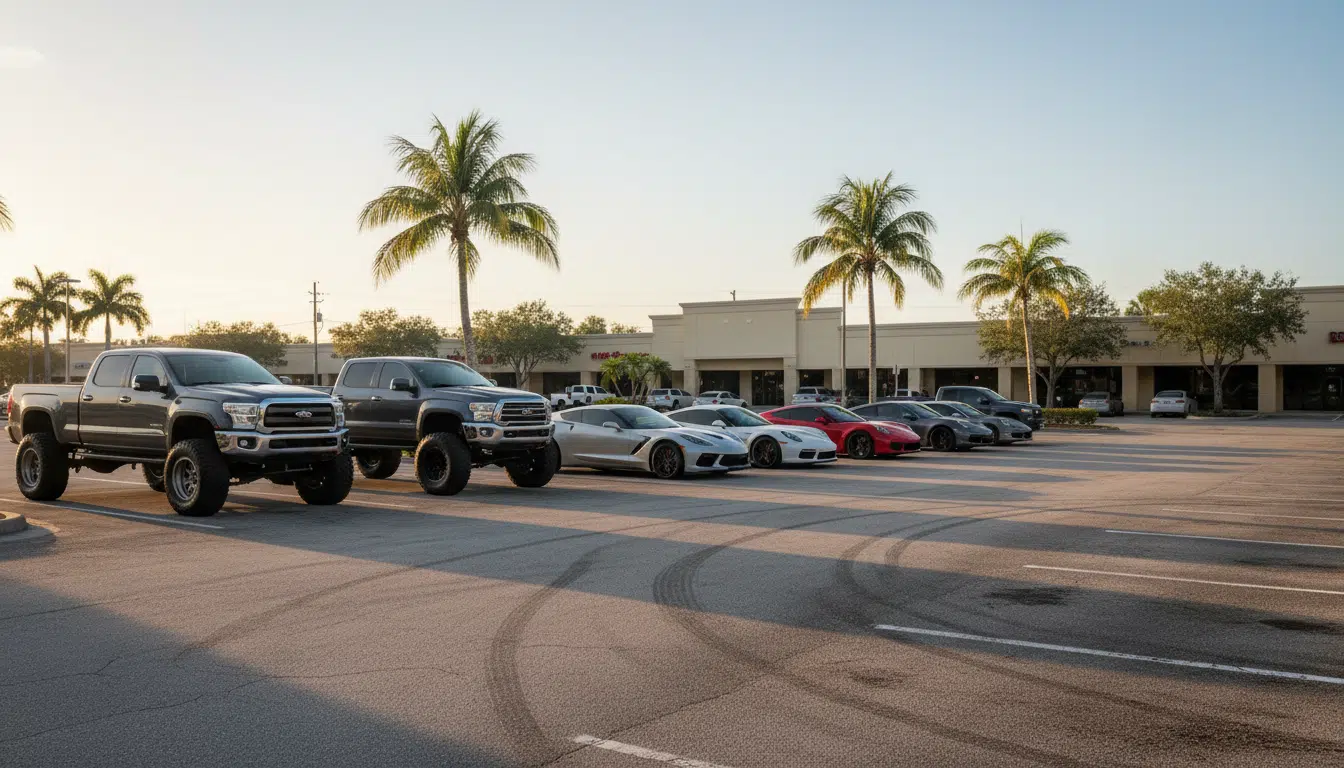 Parking américain illustrant la différence de taille entre véhicules