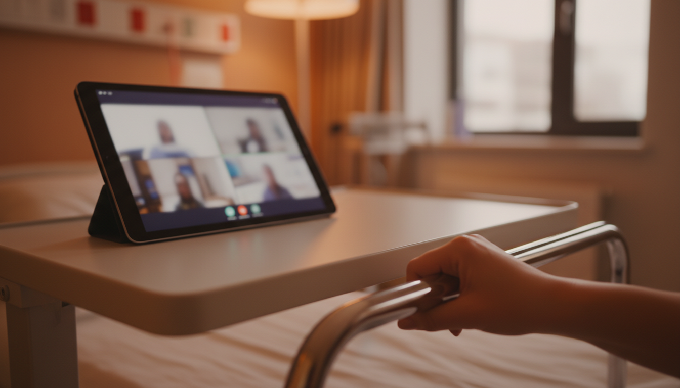 Écran de visioconférence Zoom dans une chambre d'hôpital
