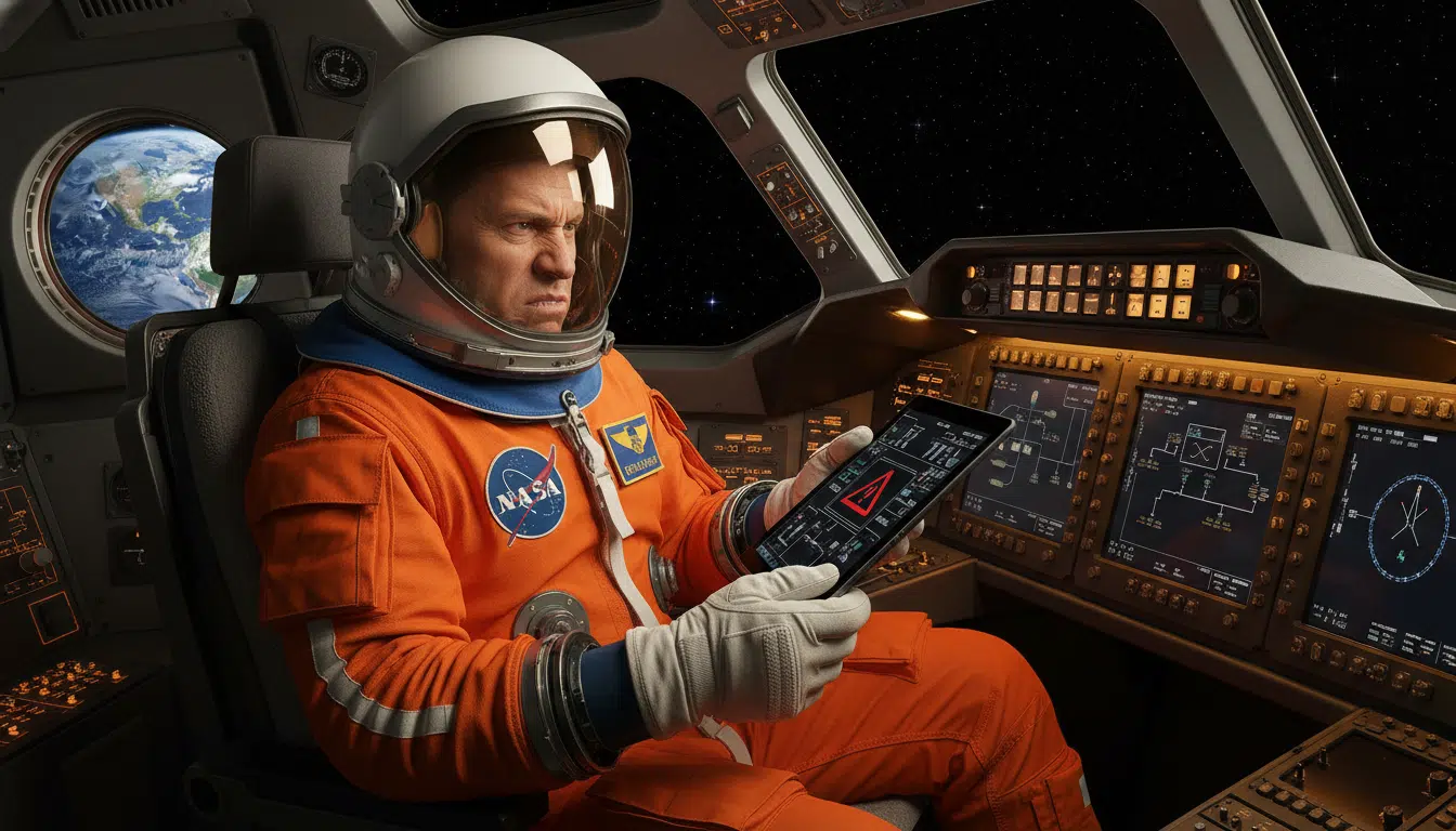 Astronaute regardant une tablette dans la capsule Orion
