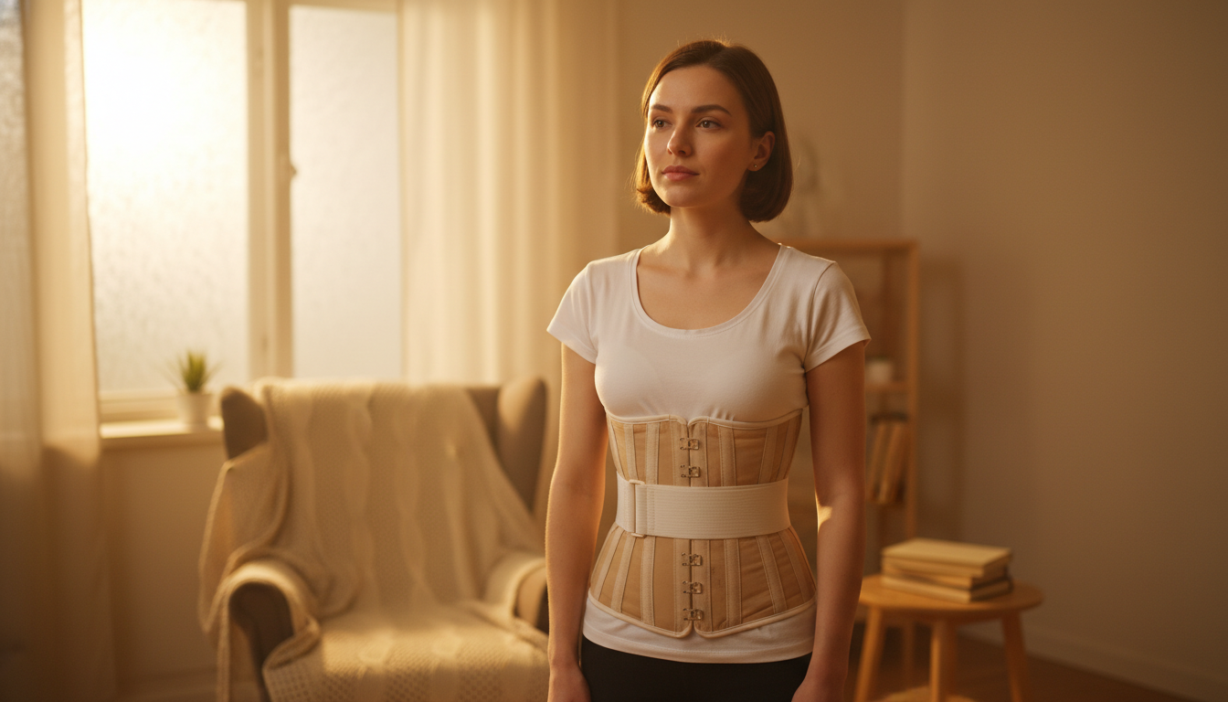 Jeune femme portant un corset médical pour soutenir sa poitrine