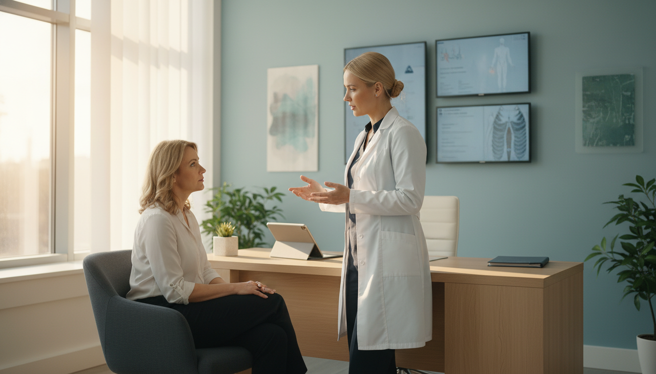 Chirurgienne plastique en consultation avec une patiente