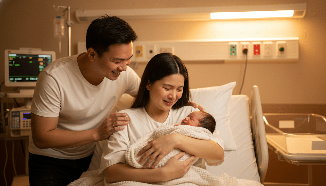 Jeune mère tenant son nouveau-né à la maternité