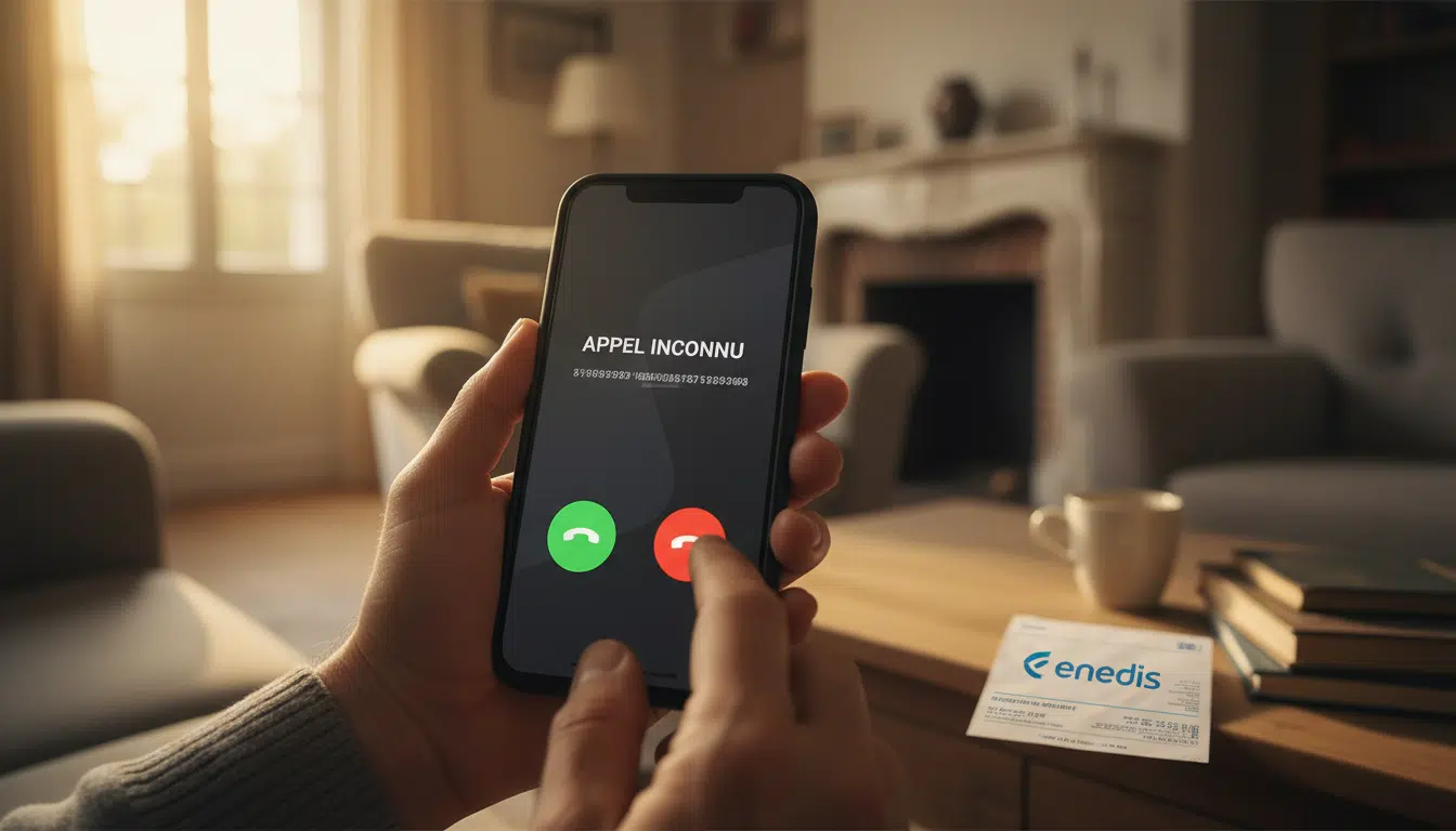 Appel téléphonique suspect sur un smartphone dans un salon