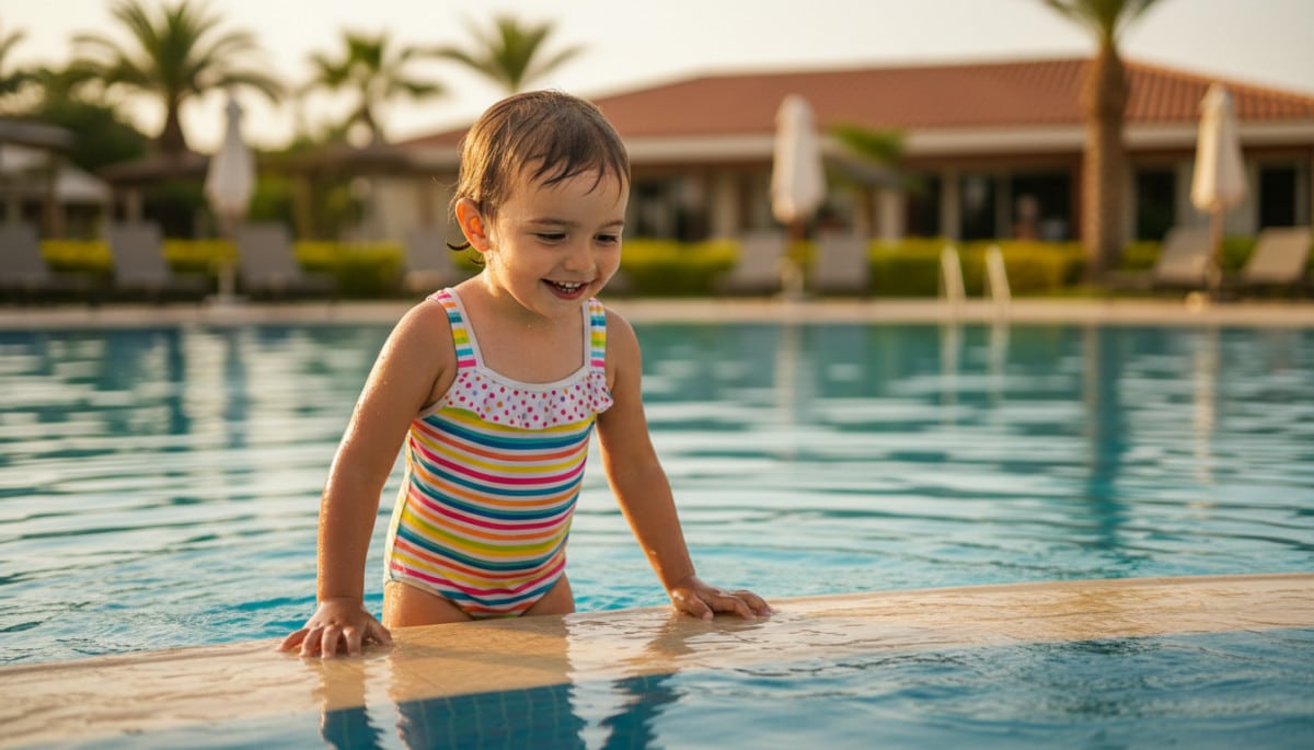 Enfant au bord de la piscine avant de plonger
