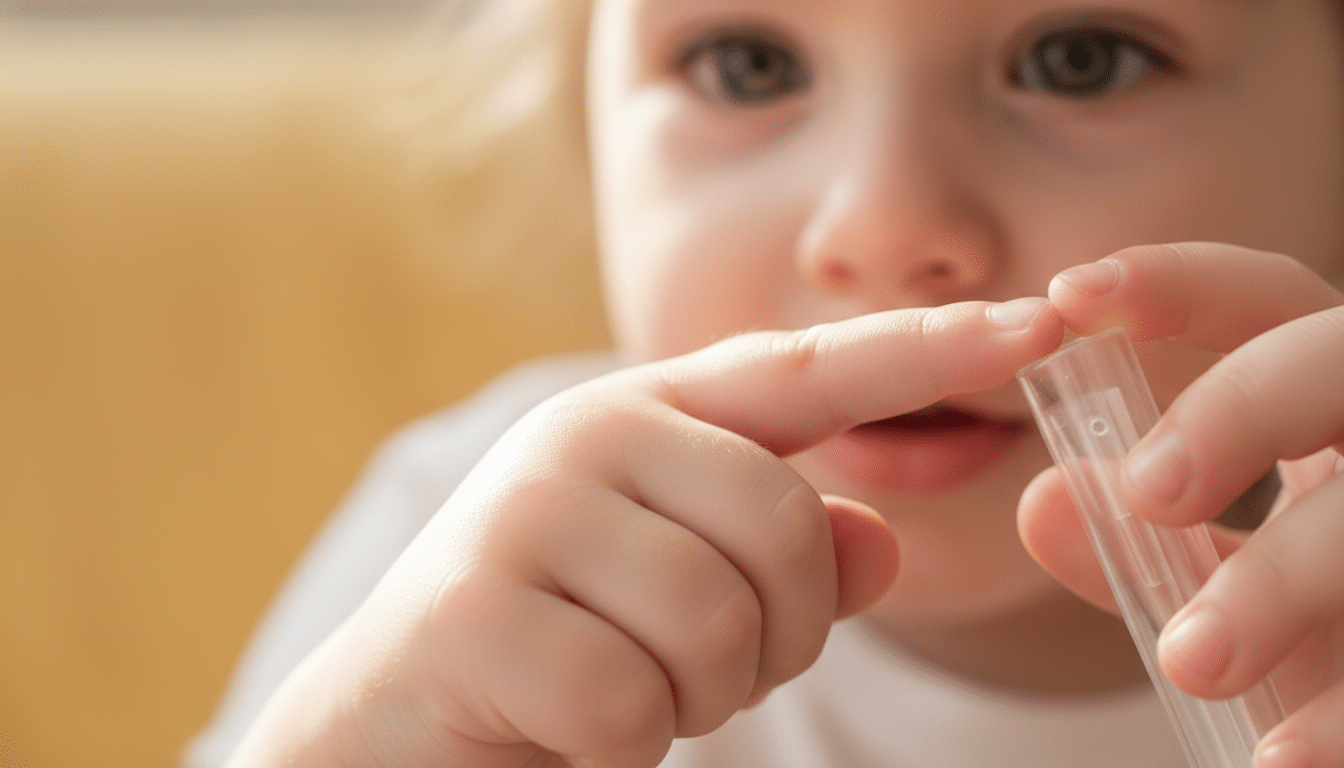 Enfant montrant le petit trou de sécurité d'un capuchon Bic