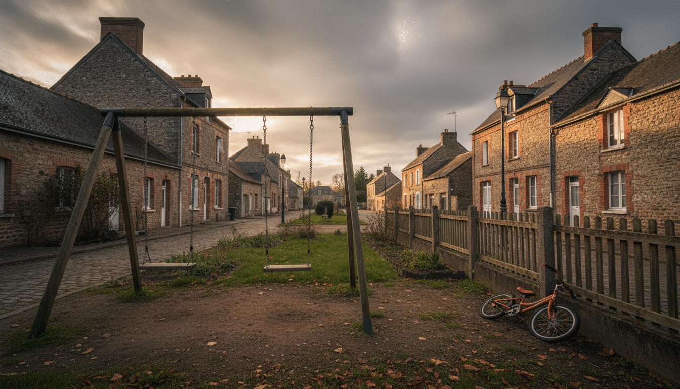Rue résidentielle calme dans la Somme avec balançoire vide
