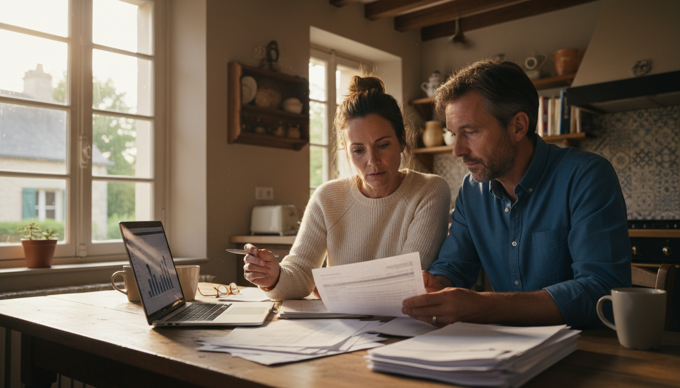 Couple consultant ses comptes d'épargne à la maison