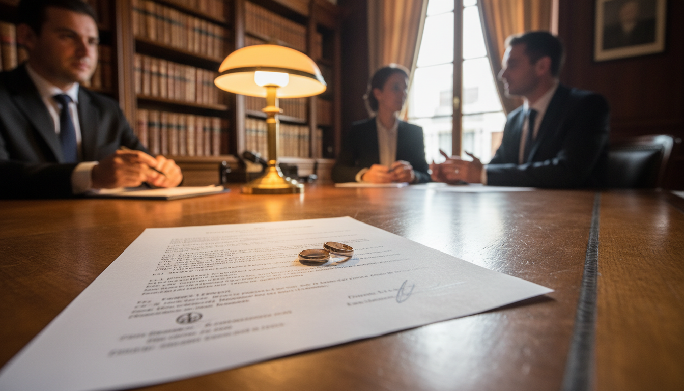 Documents juridiques et alliances symbolisant le régime matrimonial