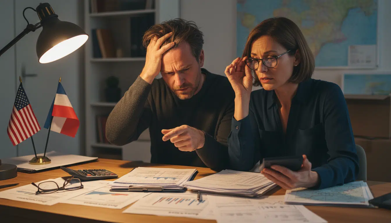 Couple d'expatriés français stressés par la fiscalité américaine
