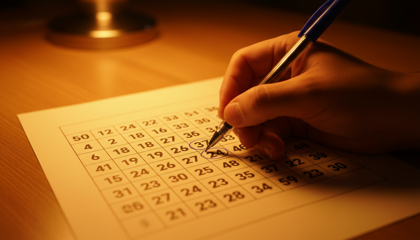 Main remplissant une grille de loterie EuroMillions