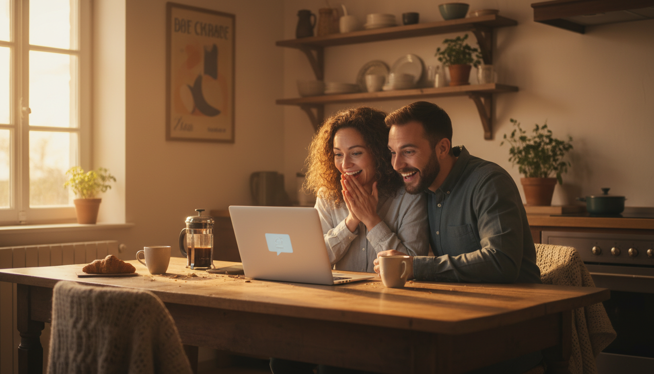 Couple français découvrant leurs résultats EuroMillions avec surprise