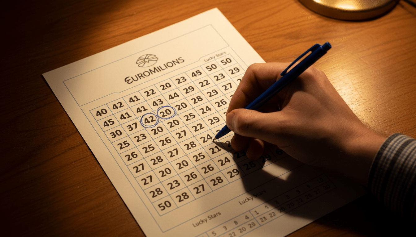 Grille EuroMillions avec les numéros 42 20 et 21 entourés