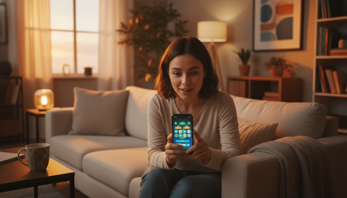 Personne consultant l'application FDJ sur son smartphone le soir