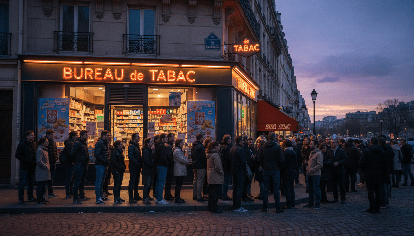 File d'attente devant un bureau de tabac pour l'EuroMillions