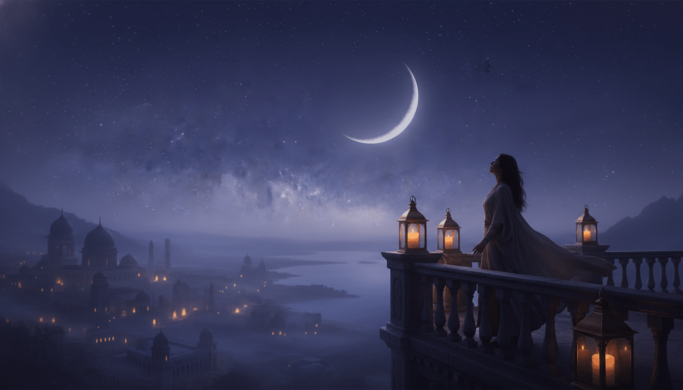 Nouvelle Lune dans un ciel étoilé avec ambiance mystique