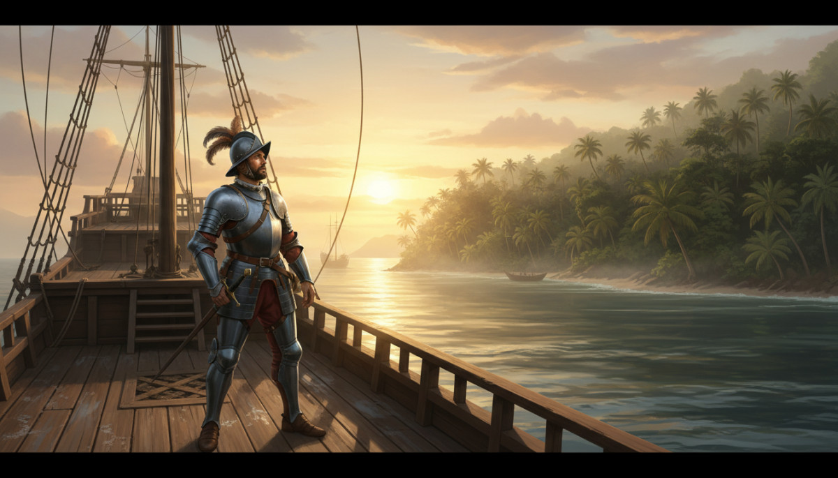 Explorateur portugais Cabral découvrant le Brésil en 1500