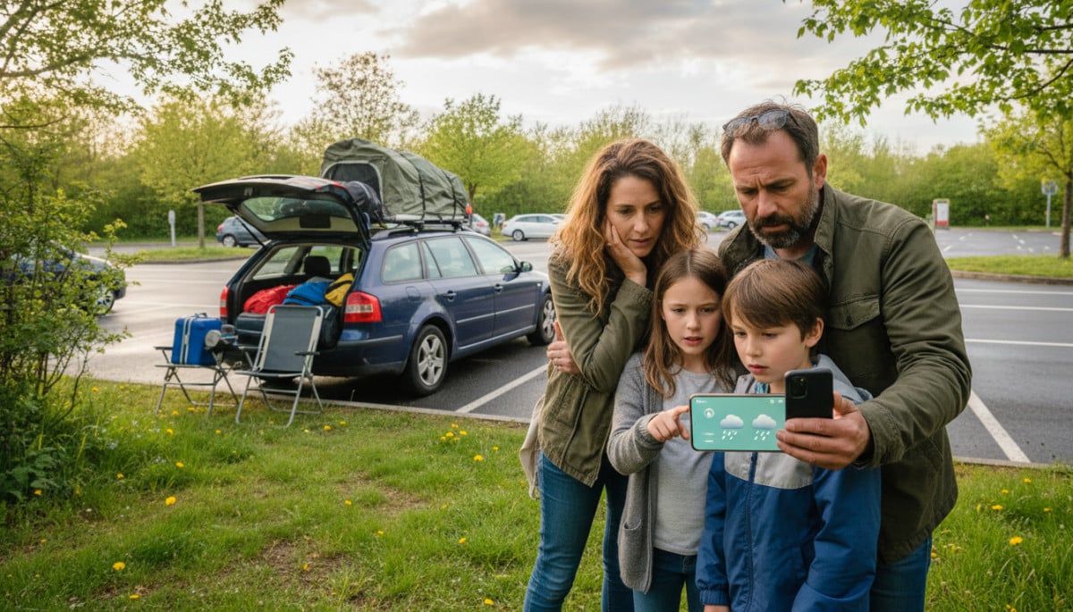 famille consultant la météo avant les ponts de mai
