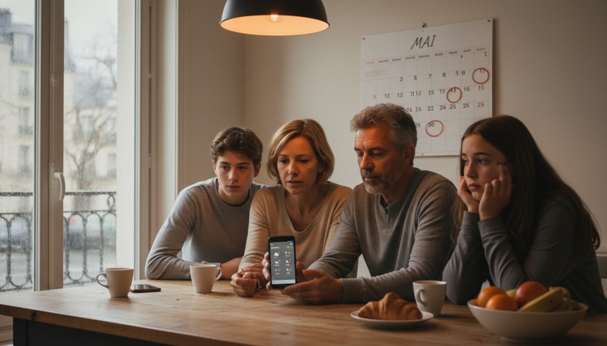 Famille consultant la météo pour les ponts de mai 2026